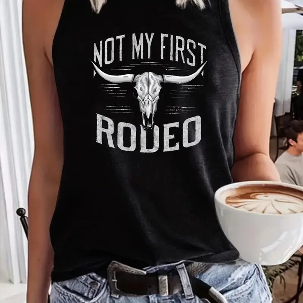 "Not My First Rodeo" Country Gal's Black Graphic Tank Top